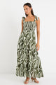 Isabella Khaki Zebra Strappy Tiered Maxi Dress