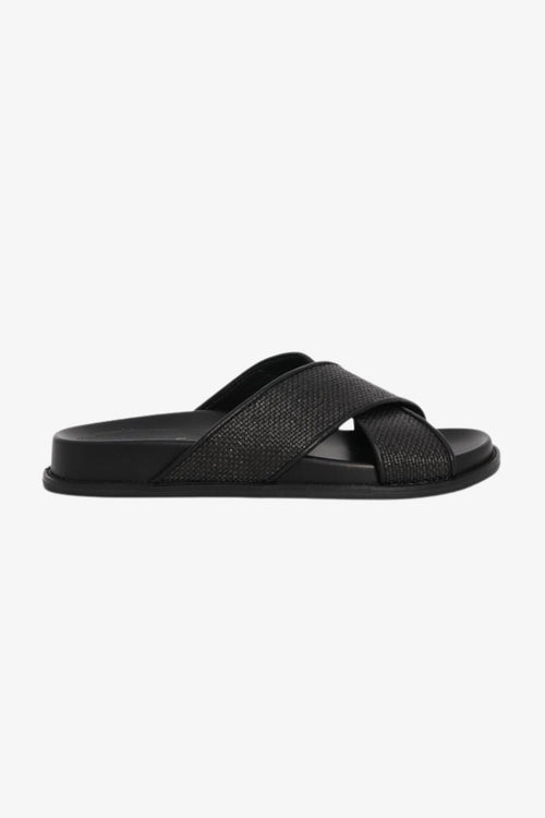 Jacee Black Woven Cross Over Slide ACC Shoes - Slides, Sandals Nude   