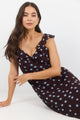 Joyous Chocolate Blue Polka Dot Georgette Bias Slip Maxi Dress