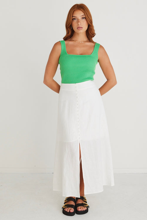 Mercy White Linen Button Front Aline Skirt WW Skirt Among the Brave   