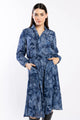 Kensie Blue Paisley Button Front Ruffle LS Dress