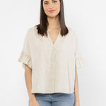 Riverstone Natural Linen Ruffle Sleeve Shirt