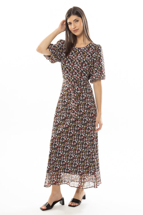 Whimsical Pink Blue Floral  SS Bias Cut Midi Dress WW Dress Leila + Luca   