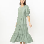 Mia Sage Texture Blouson Sleeve Tiered Maxi Dress WW Dress Leila + Luca   