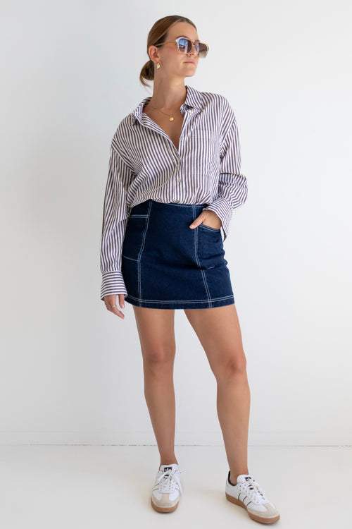 dark indigo denim mini skirt 