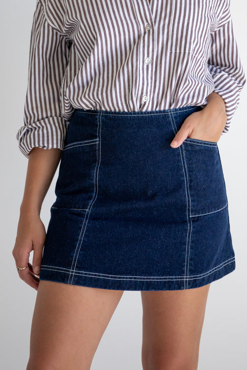 dark indigo denim mini skirt 