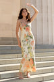 Lavish Cream Peach Floral Tie Back Bias Slip Dress