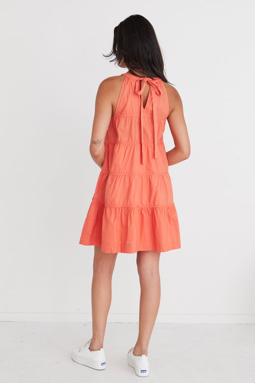 Levitate Watermelon High Neck Tiered Mini Dress WW Dress By Rosa.   