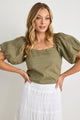 Lily Light Khaki Linen Puff Sleeve Top