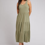 Linen Cotton Khaki Tiered Midi Dress WW Dress All About Eve   