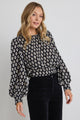 Lively Black Geo Spot Tie Back Ls Top