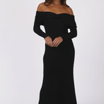 Livia Black Rib Knit Off Shoulder Dress