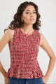 Lonely Red Cream Gingham Shirred Shell Top