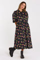 Lucinda Vivid Noir Floral Puff Sleeve Midi Dress