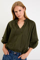 Luminary Olive Voile Tie Front SS Top