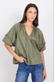Luminary Olive Voile Tie Front SS Top
