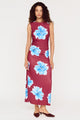 Fiorella Wine Blue Floral Mesh Sleeveless Midi Dress