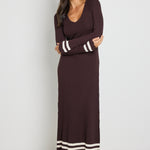 Main Chocolate Stripe LS V Neck Knit Maxi