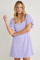 Mayhem Lilac Ditsy Floral Square Neck Puff Sleeve Mini Dress