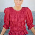 Melodic Red SS Shirred Body Top