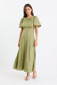 Meridian Moss Flutter Sleeve Floaty Maxi Dress