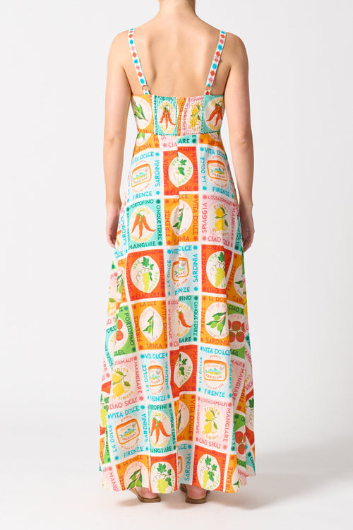 model wears a colourful thin strap maxi dress
col_pattern