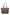 A brown leather tote bag with long shoulder straps and a small gold logo plaque on the front, photographed against a plain white background.