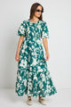 Milano Forest Floral Puff Sleeve Tiered Maxi Dress