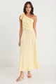 Mirror Butter Yellow Linen Blend One Shoulder Bow Midi Dress
