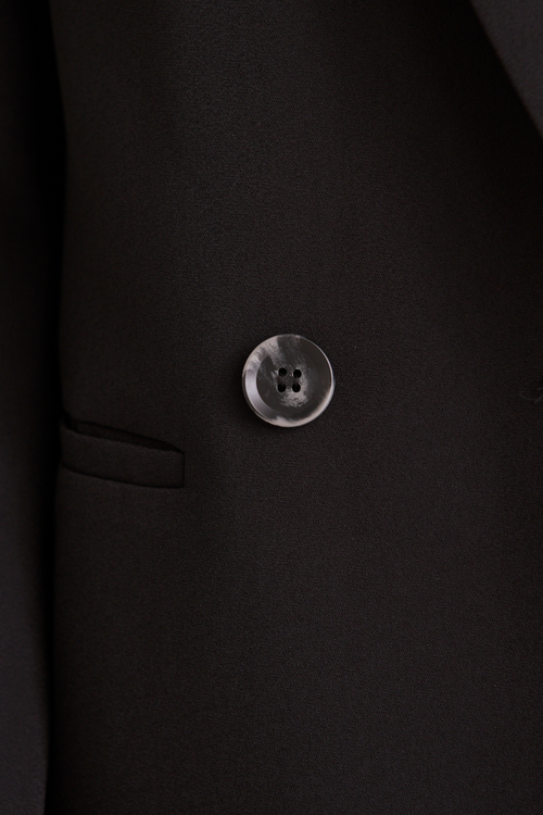 close up on a black blazer button