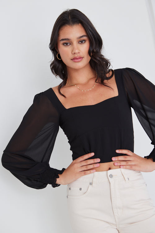 Mod Black Chiffon Crop Corset Top WW Top Georgia Mae   