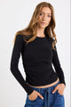 Muster Black Stretch Rouched Side Crew Top