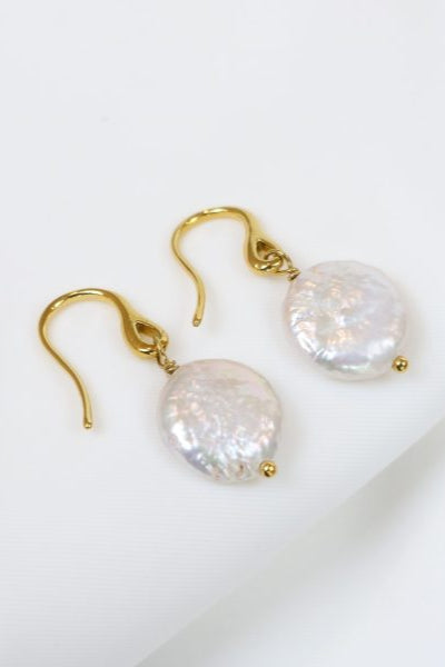 pearl gold dangle earrings