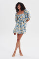 New Sky Blue Floral Puff Sleeve Mini Dress