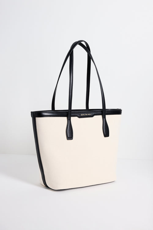 natural canvas black trim tote bag