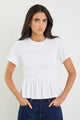 Neat White Slub Shirred Detail SS Tee