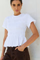Neat White Slub Shirred Detail SS Tee