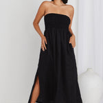 Nelle Black Linen Strapless Gathered Dress WW Dress RE:Union   