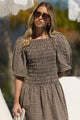 Nest Chocolate Gingham SS Shirred Bodice Midi Dress
