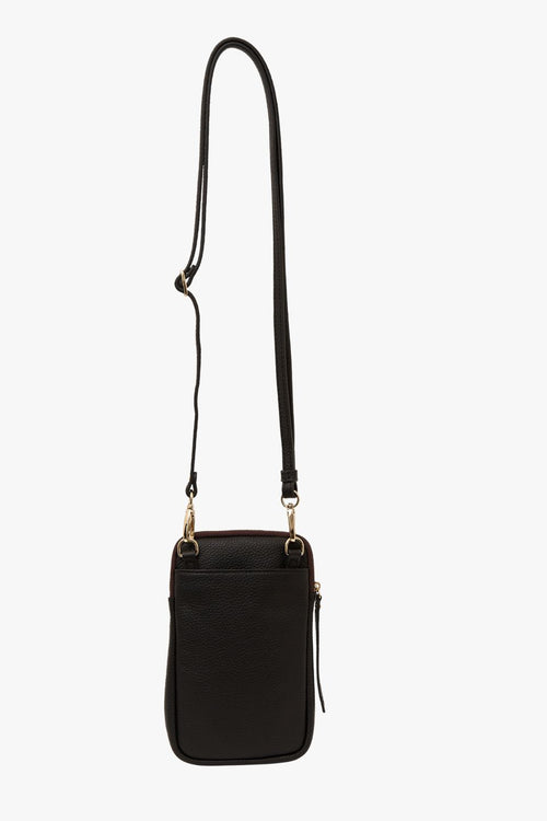 image shows black sling bag with zip by saben