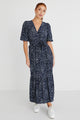 Ocean Navy Leaves SS Wrap Maxi Dress