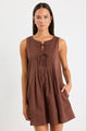 Omega Chocolate Sleeveless Pleated Mini Dress
