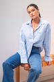 Optimum Lake Blue Linen Oversized Shirt