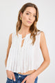 Origami Ivory Ramie Pleated Sleeveless Tie Top