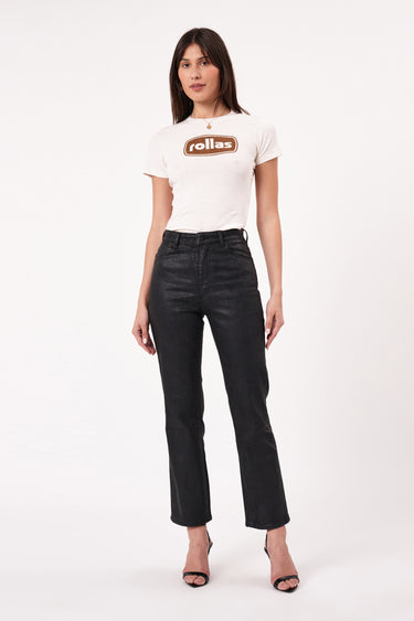 model wears black jeans