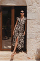 Flawless Chocolate Floral Fluted Sleeve Button Front Midi Dress