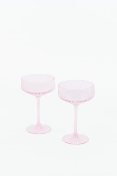 Pale Pink Ribbed Set 2 Coupe Cocktail Glasses