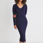 Parker Indigo Ls V Neck Wide Rib Knit Dress WW Dress Stories be Told   