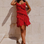 Passion Cherry Ditsy Polka Dot Bias Ruffle Mini Slip Dress