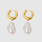 Pearl Drop Gold Plated Hoop Earring